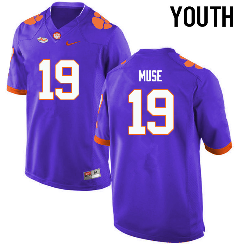 Youth Clemson Tigers #19 Tanner Muse College Football Jerseys-Purple